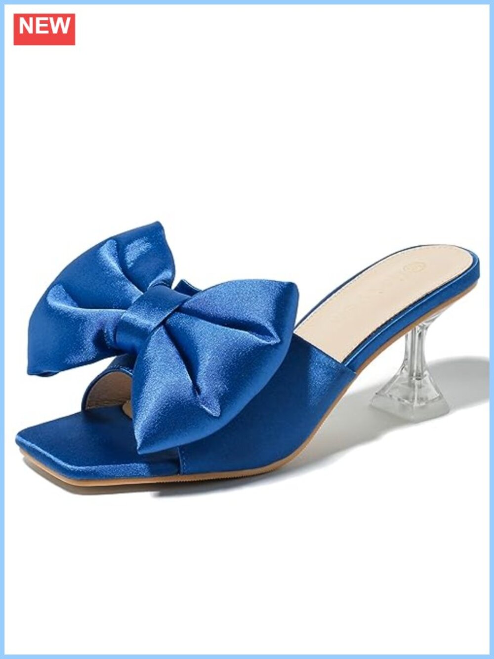 Clear Stiletto Heel Square Toe Satin Bow Mule Sandals Slip On Wedding